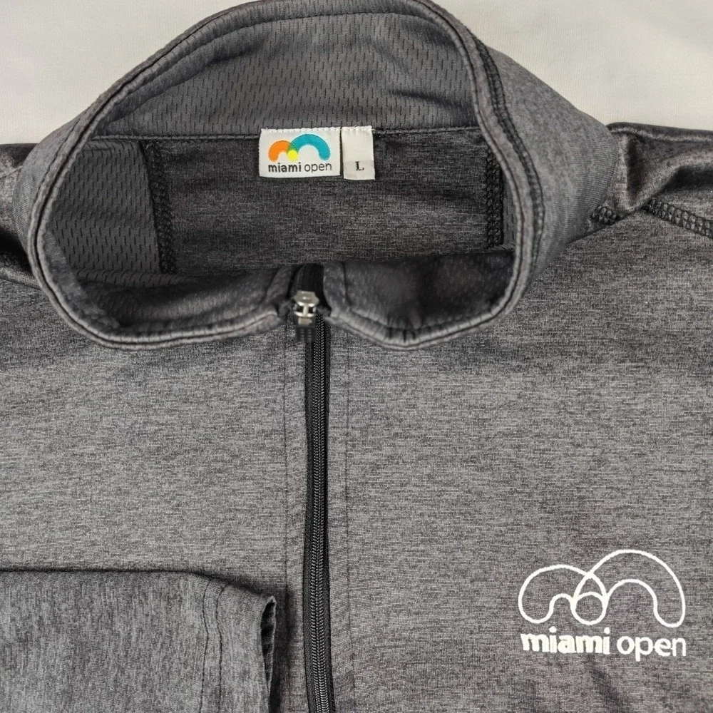 Miami Open Track Tennis Jacket Mens Large Gray Full-Zip Tennis EUC